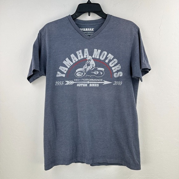 Yamaha Tshirt Mens Medium Blue White Motor Bikes Short Sleeve Pullover Tee Rider